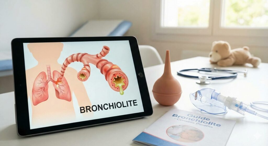 Schéma explicatif bronchiolite bébé et matériel de kiné respiratoire - Cabinet Kiné Sens Martinique